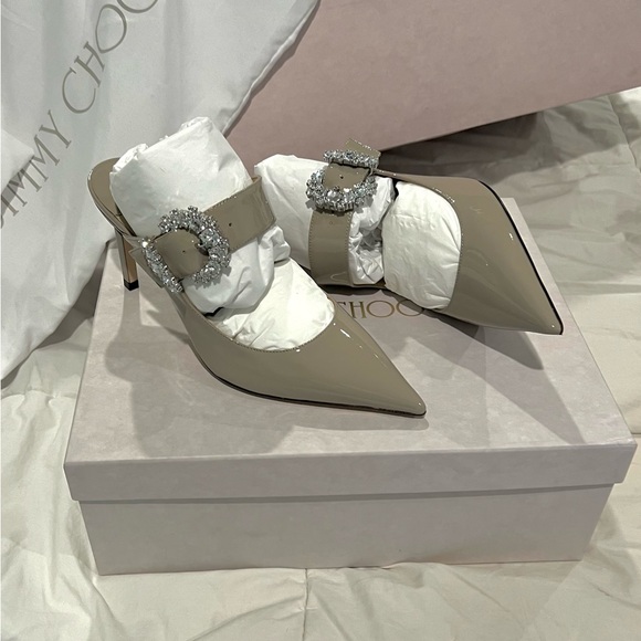 Jimmy Choo Patent Leather Mules with Crystal Buckle size 6 or 36 - Picture 2 of 14